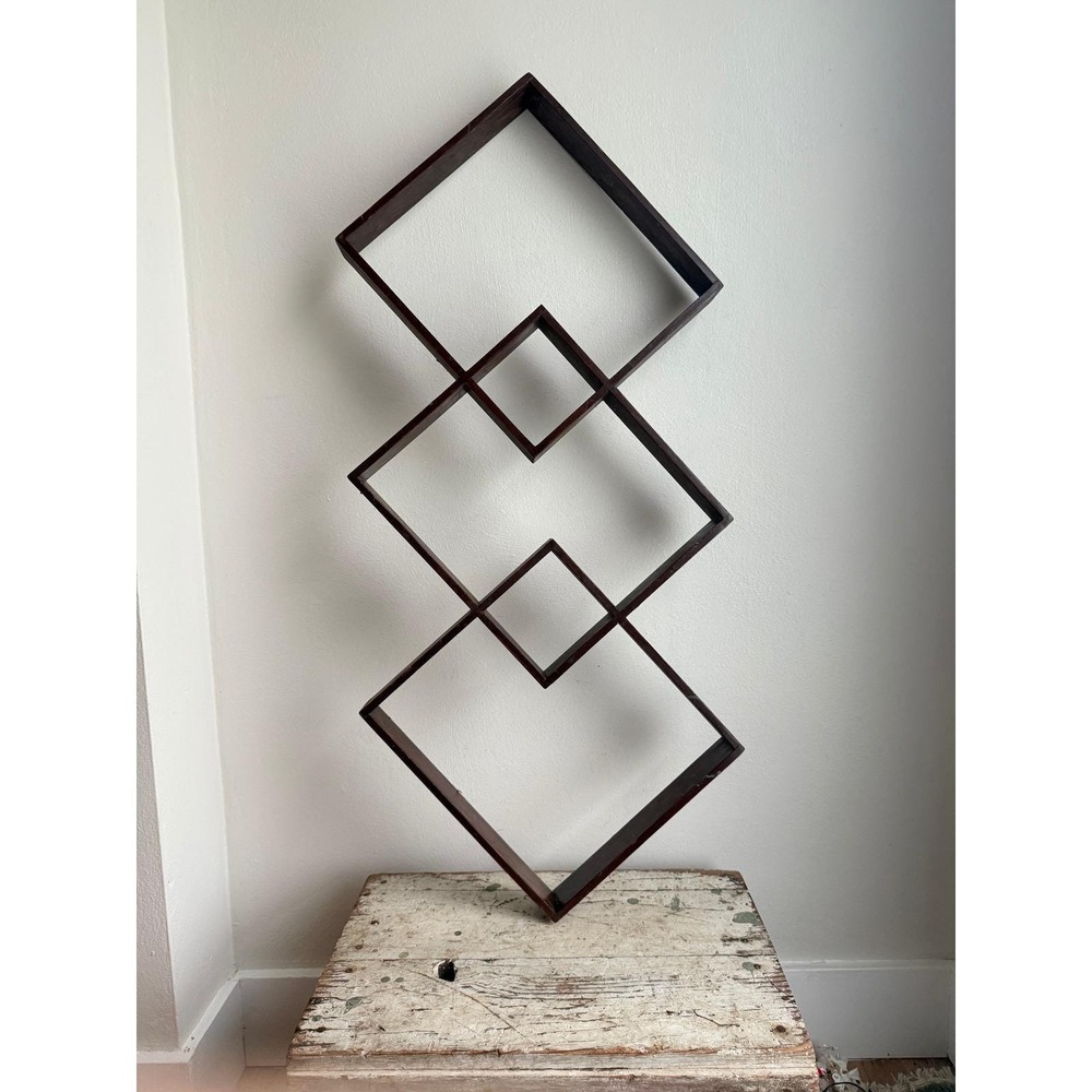 Mid Century Modern Interlocking Diamond Wall Shelf Geometric Shadow Box Brown